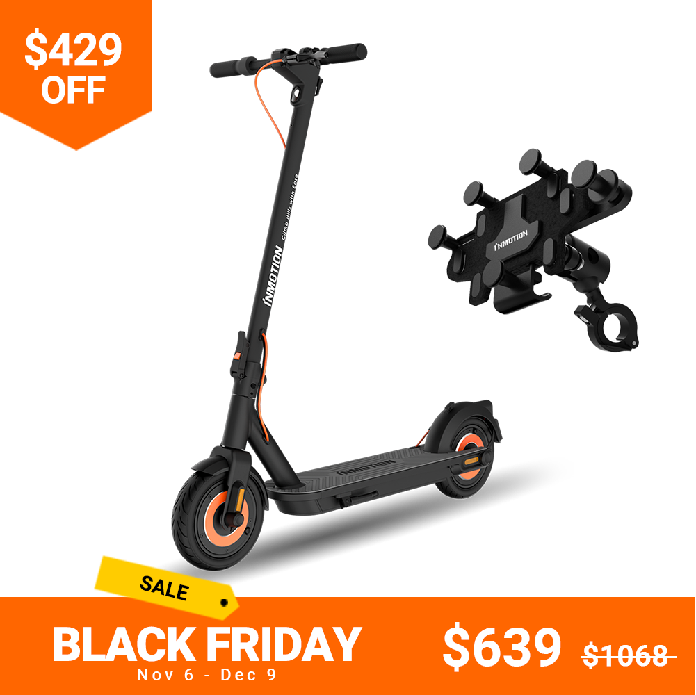 INMOTION Climber electric scooter with modern design, includes phone mount.