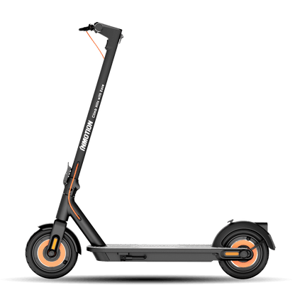 Side view of INMOTION Climber electric scooter showcasing sleek design and robust wheels.