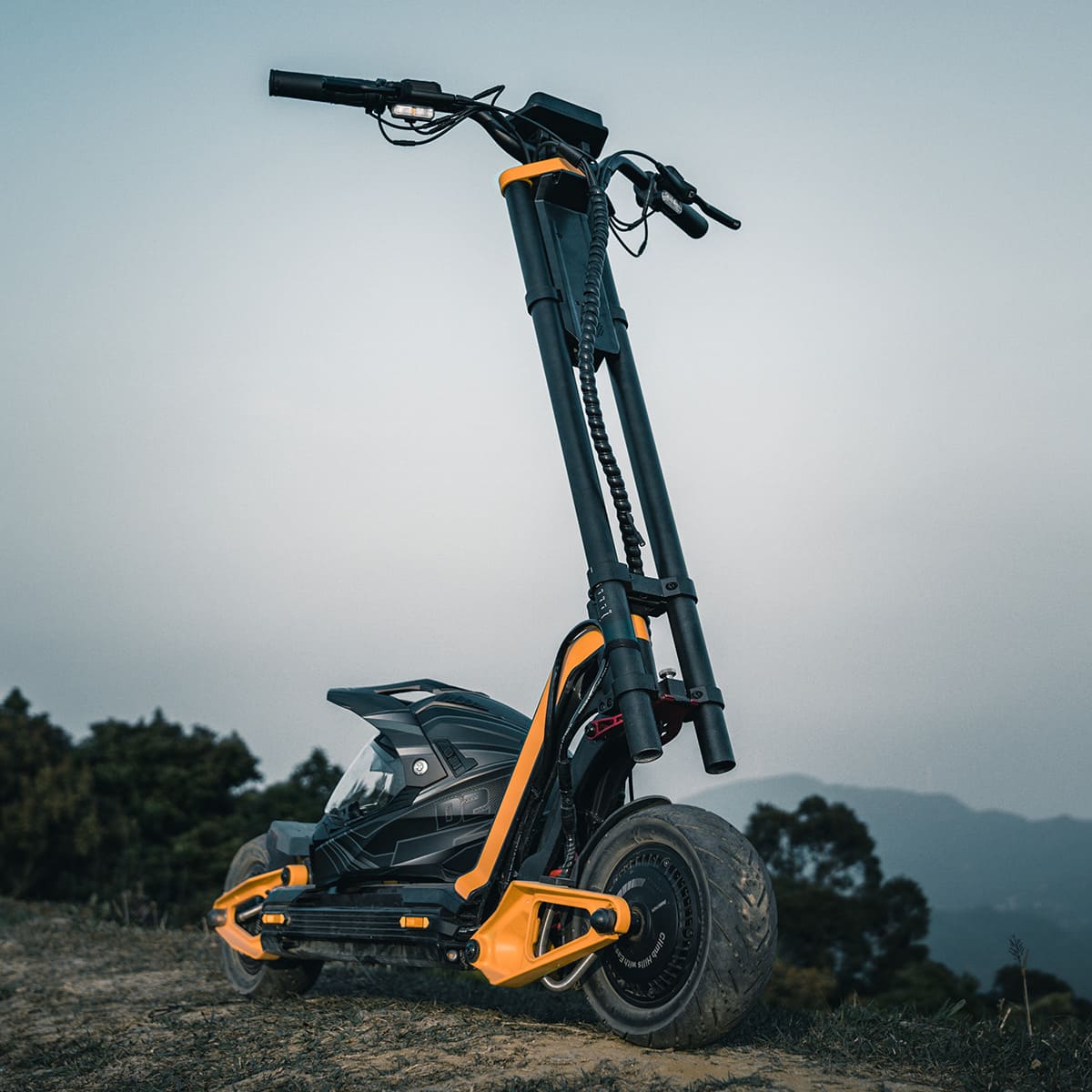 INMOTION RS electric scooter showcasing transformation feature on rugged terrain