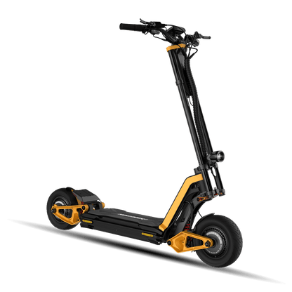 INMOTION RS electric scooter showcasing transformation feature with yellow accents.