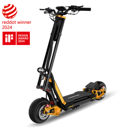 INMOTION RS electric scooter in black and yellow with 2024 iF Design Award emblem