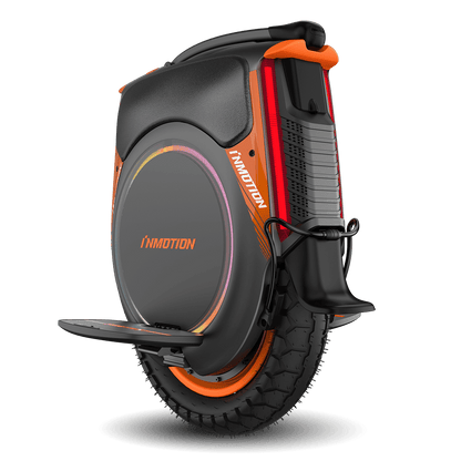 INMOTION V12 Pro unicycle side view highlighting tire and LED lights