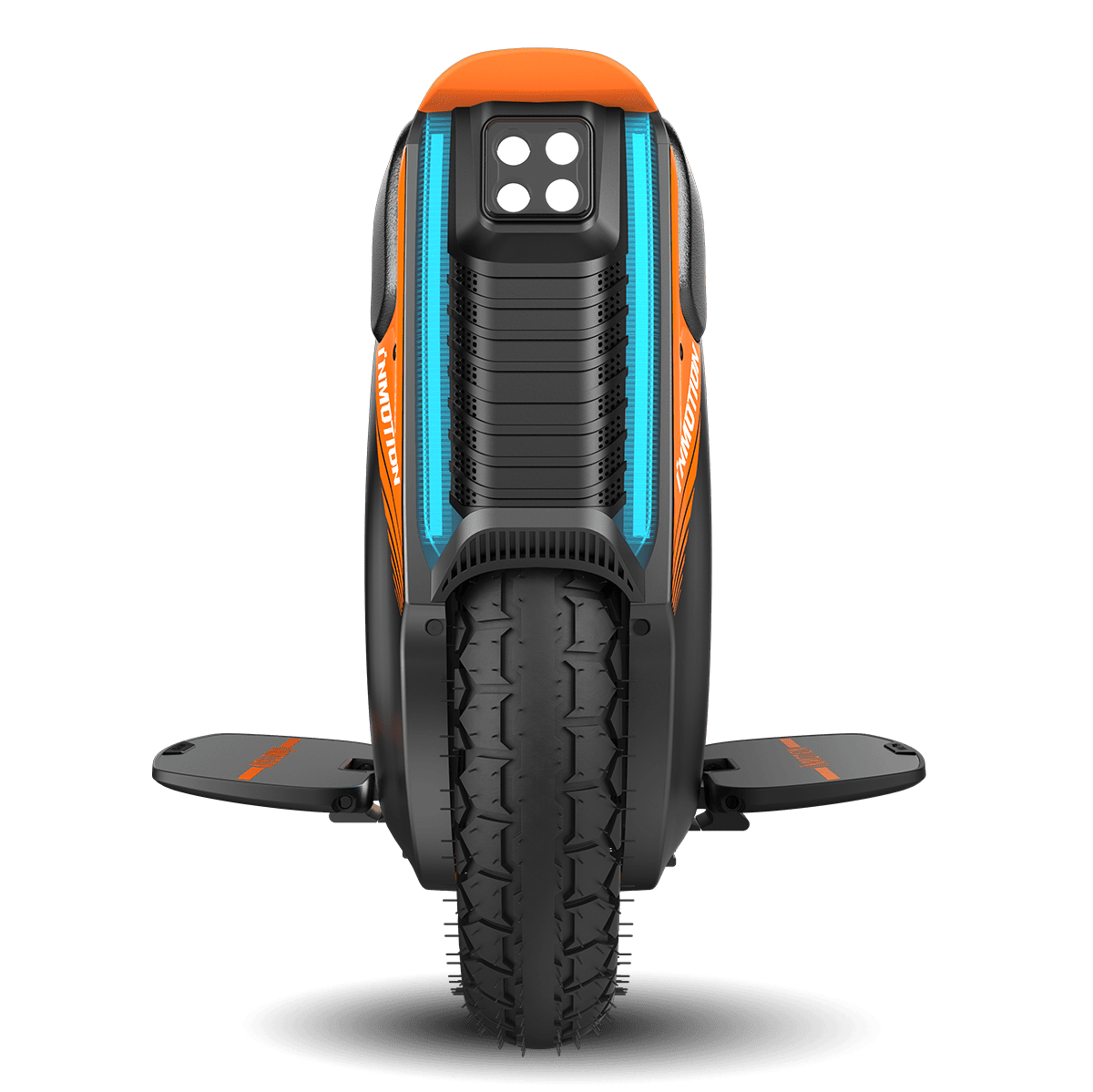 Front view of INMOTION V12 Pro unicycle with detailed tire and design.