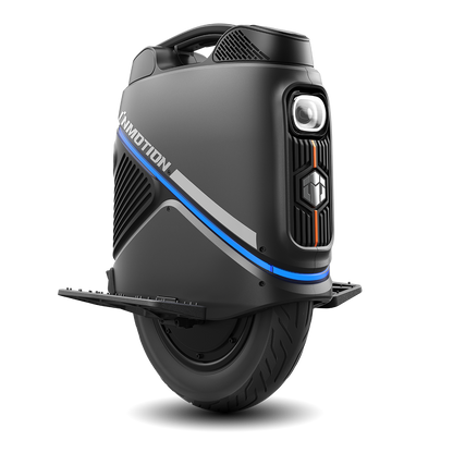 INMOTION V9 electric unicycle, sleek design with blue accents.