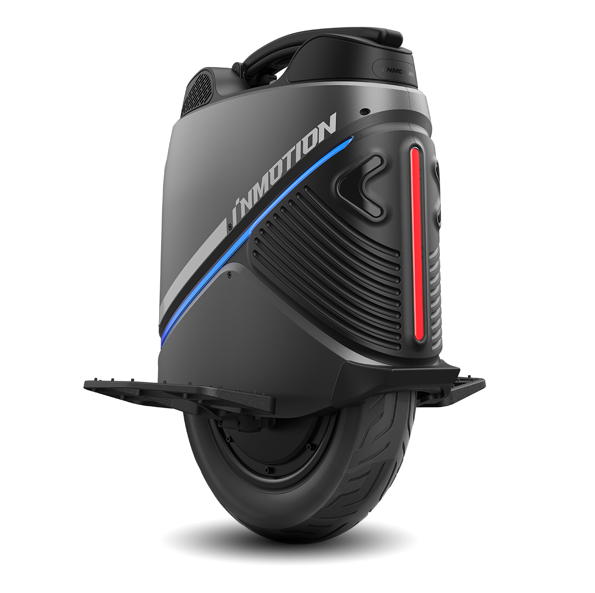 INMOTION V9 electric unicycle with blue and red accents, sleek design.